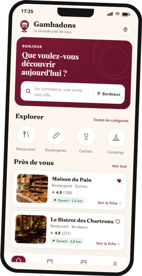 L'application Gambadons ouverte sur un téléphone