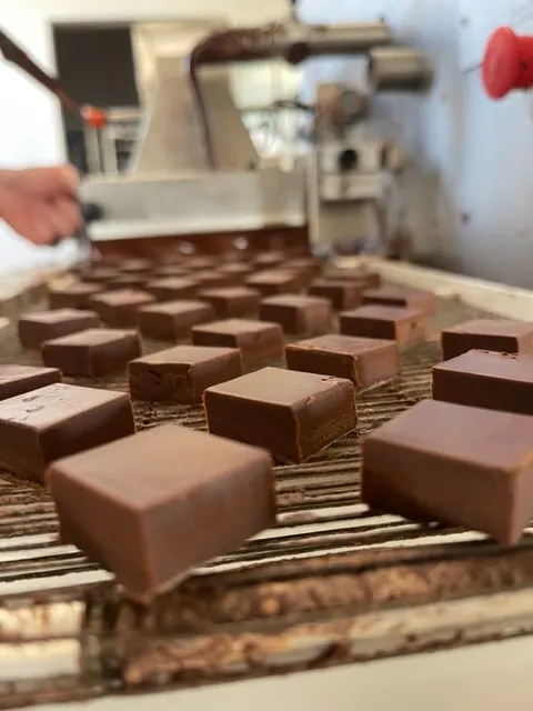 Bonbon de chocolats avant l'enrobage pendant la fabrication